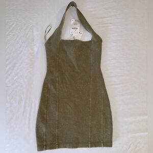 ZARA - WASHED EFFECT INTERLOCK FITTED HALTER MINI DRESS